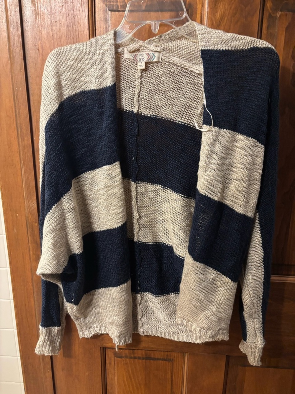 Pink Rose Navy and Cream Striped Open-Front Cardigan
